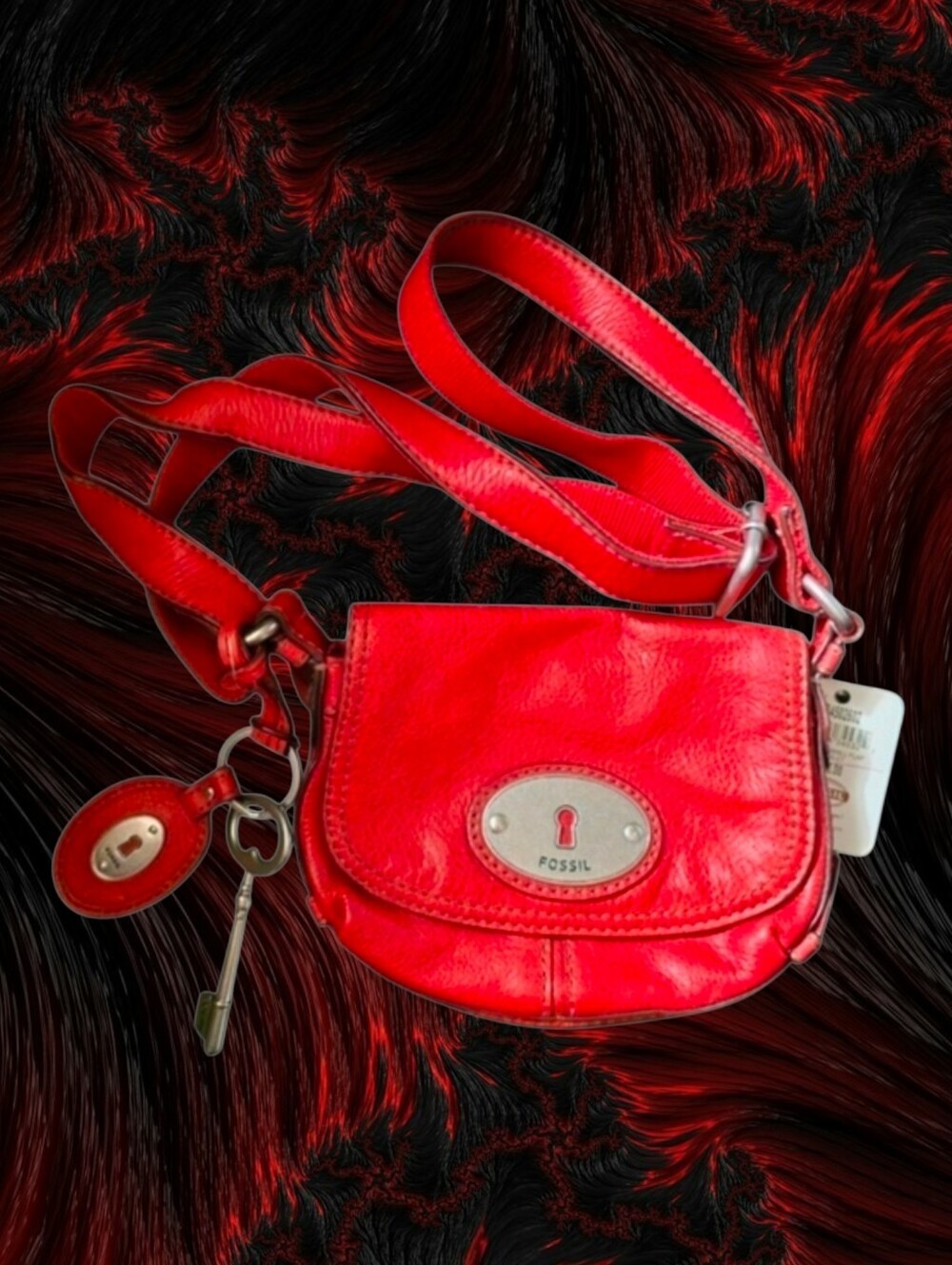 Fossil Nwt Purse Bag Maddox Scarlet Red Genuine Leather Crossbody charm Shoulder